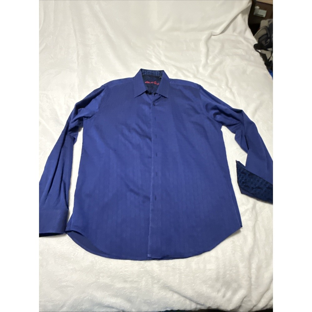 Robert Graham Men's XL Blue Geometric Button Front Dress Shirt Tailored Fit